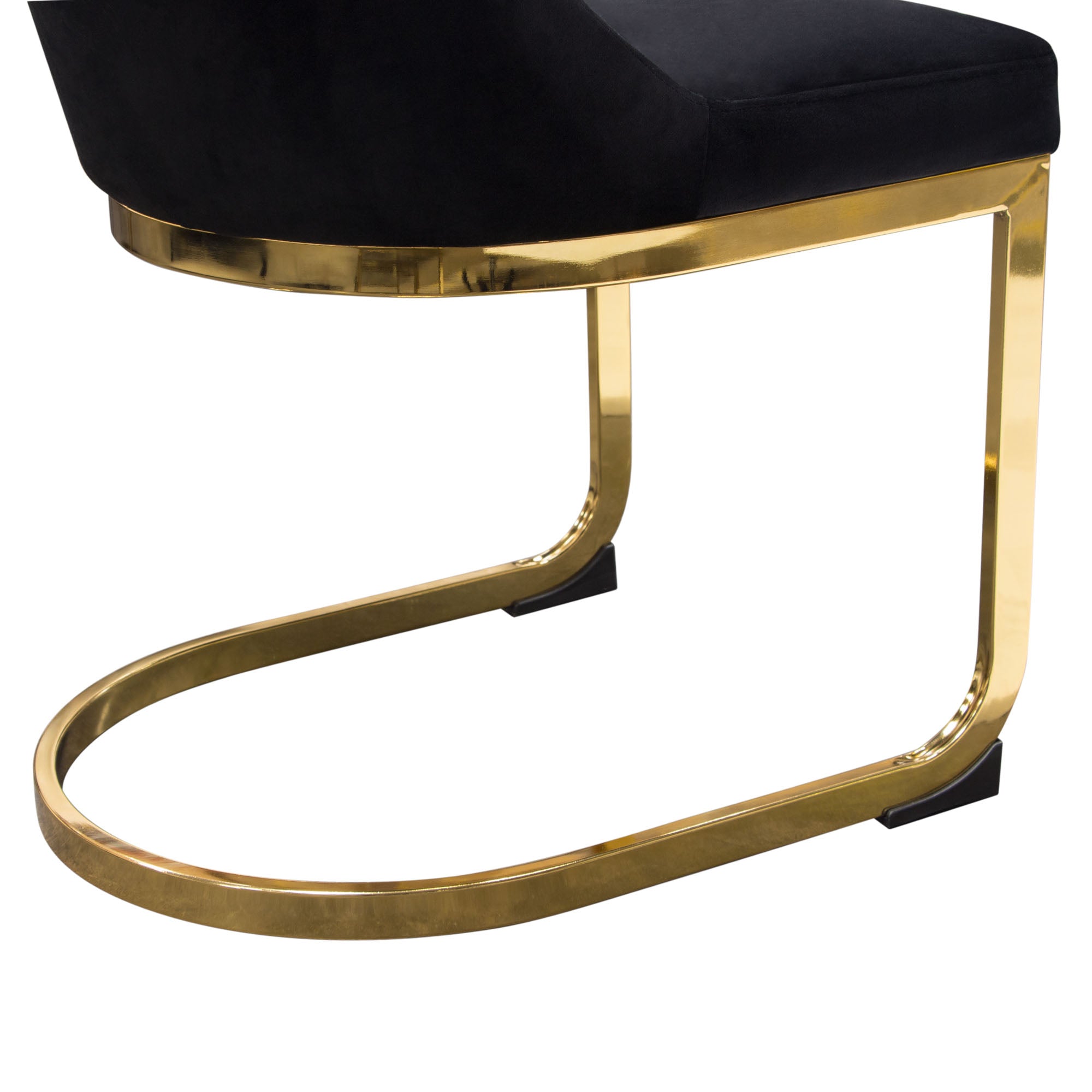 Vogue Set of (2) Dining Chairs in Black Velvet with Polished Gold Metal Base by Diamond Sofa - styled in a staged room by Center Stage Home Design