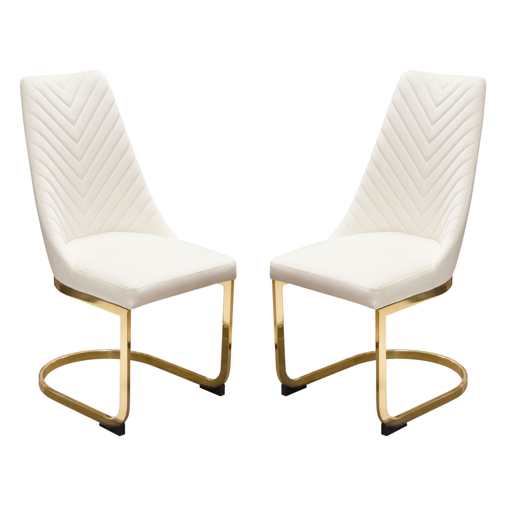 Vogue Set of (2) Dining Chairs in Cream Velvet with Polished Gold Metal Base by Diamond Sofa