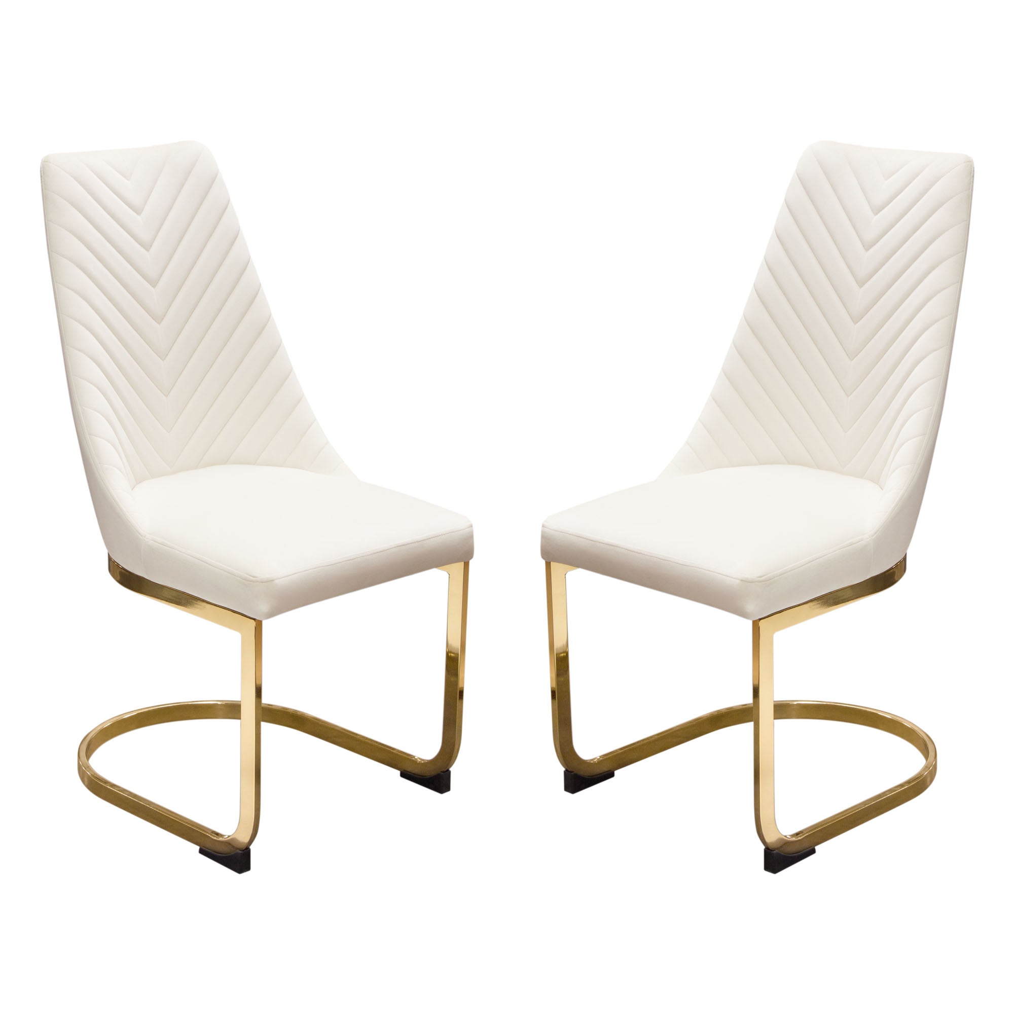 Vogue Set of (2) Dining Chairs in Cream Velvet with Polished Gold Metal Base by Diamond Sofa