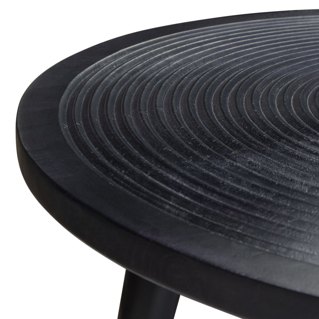 Vortex Round Cocktail Table in Solid Mango Wood Top in Black Finish & Iron Legs by Diamond Sofa - styled in a staged room by Center Stage Home Design