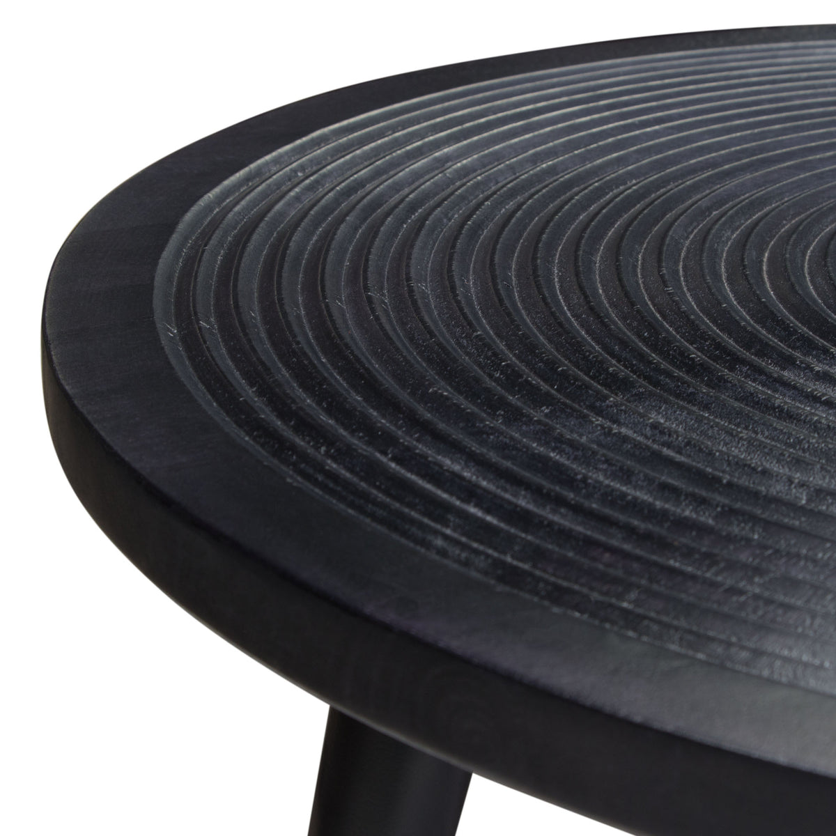 Vortex Round Cocktail Table in Solid Mango Wood Top in Black Finish & Iron Legs by Diamond Sofa - styled in a staged room by Center Stage Home Design