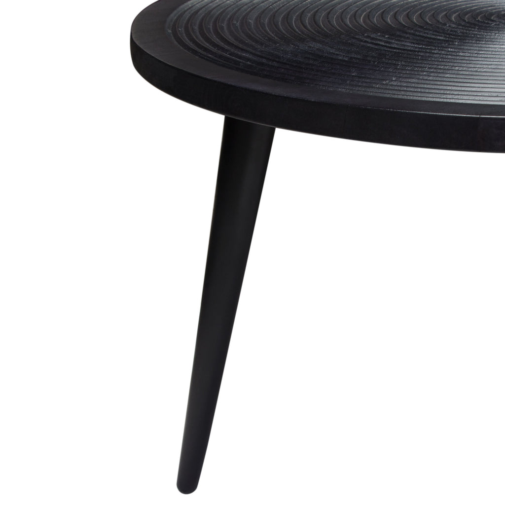 Vortex Round Cocktail Table in Solid Mango Wood Top in Black Finish & Iron Legs by Diamond Sofa - styled in a staged room by Center Stage Home Design