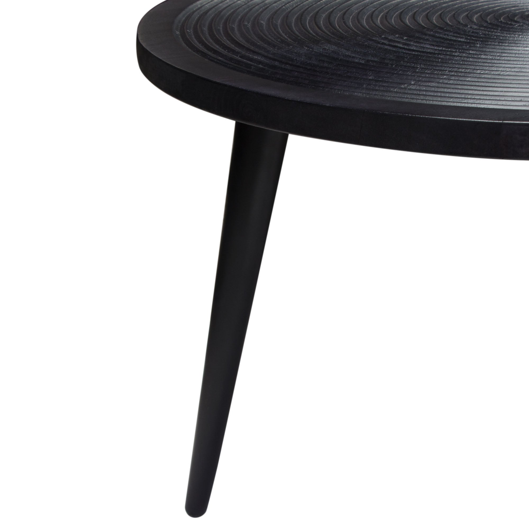 Vortex Round Cocktail Table in Solid Mango Wood Top in Black Finish & Iron Legs by Diamond Sofa - styled in a staged room by Center Stage Home Design