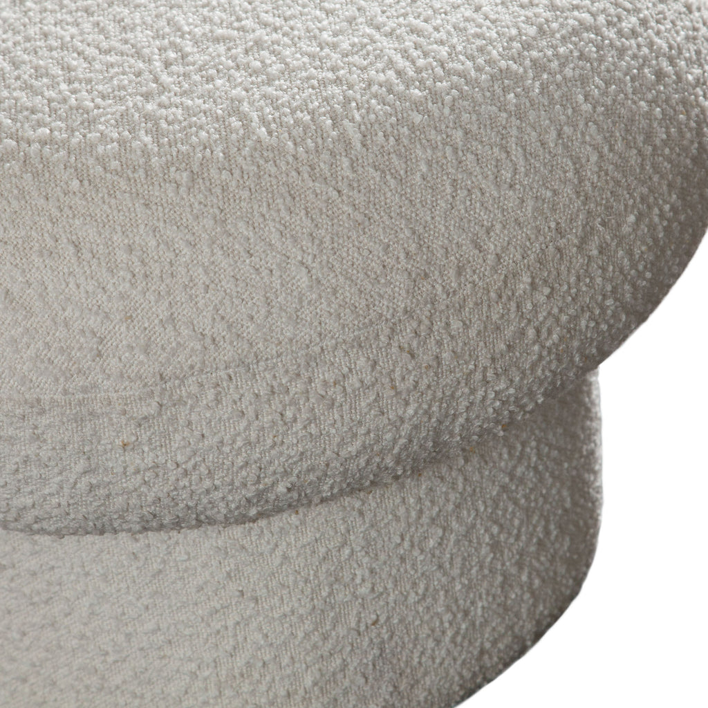 Wave Curved Accent Bench in Ivory Boucle Fabric by Diamond Sofa - styled in a staged room by Center Stage Home Design
