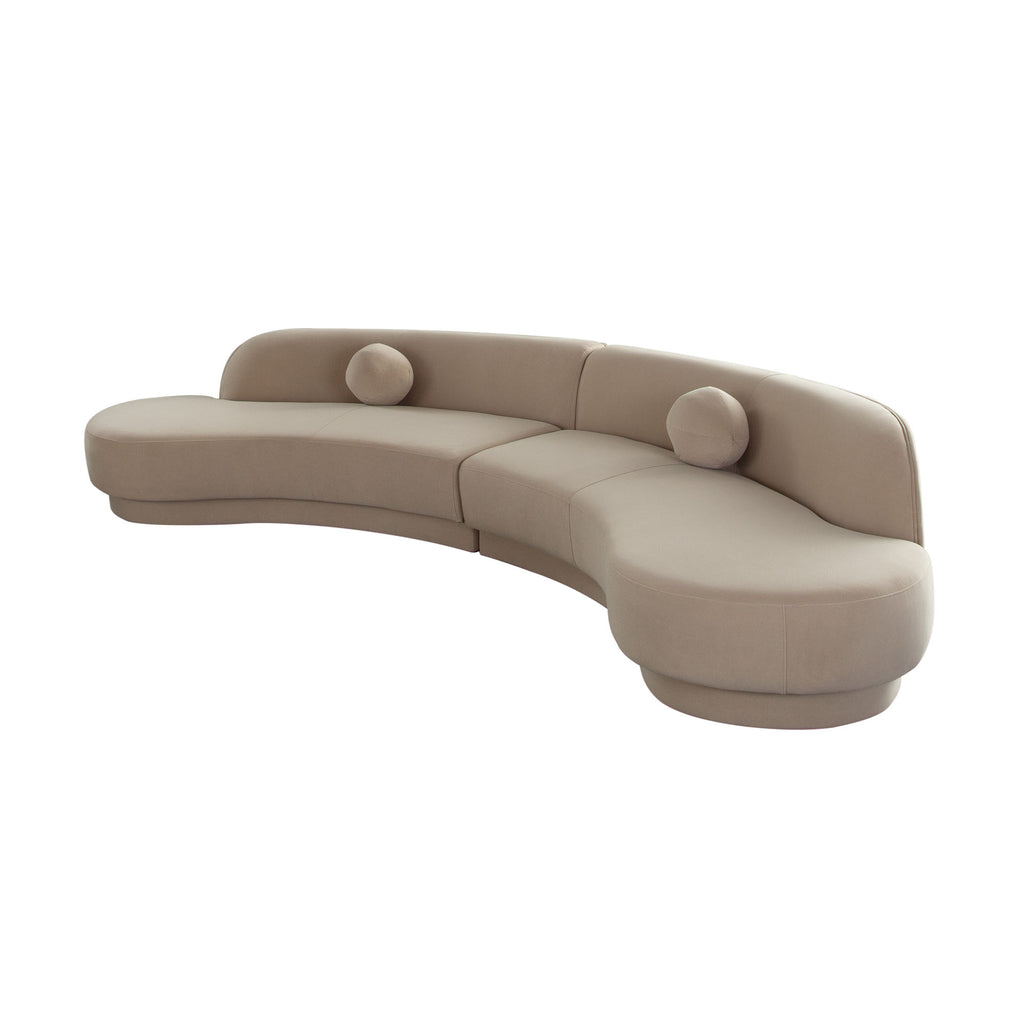 Zelda 2PC Modular Curved Armless Chaise in Light Camel Performance Velvet w/ (2) Accent Pillow Balls by Diamond Sofa