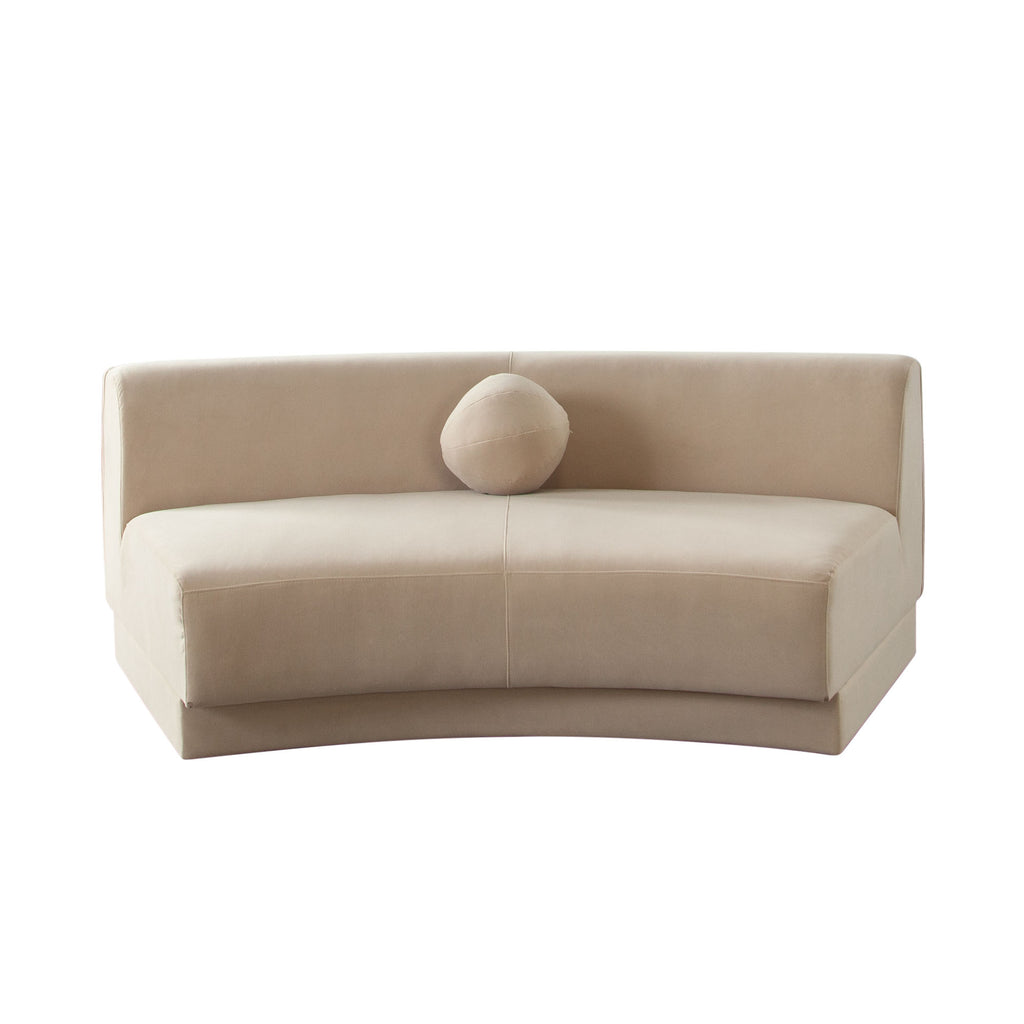 Zelda Curved Armless Sofa in Light Camel Performance Velvet w/ (1) Accent Pillow Ball by Diamond Sofa