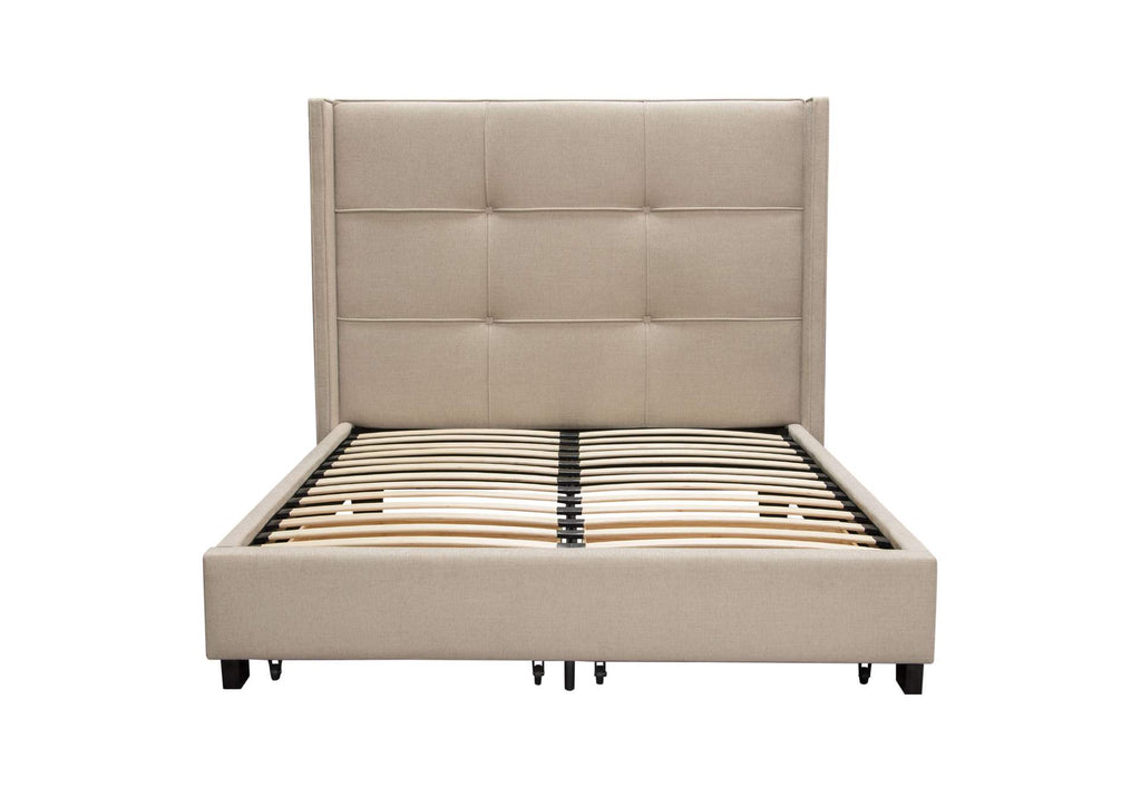 BEVERLYSDQUBED Beverly Queen Bed With Integrated Footboard Storage Unit & Accent Wings In Sand Fabric By Diamond Sofa