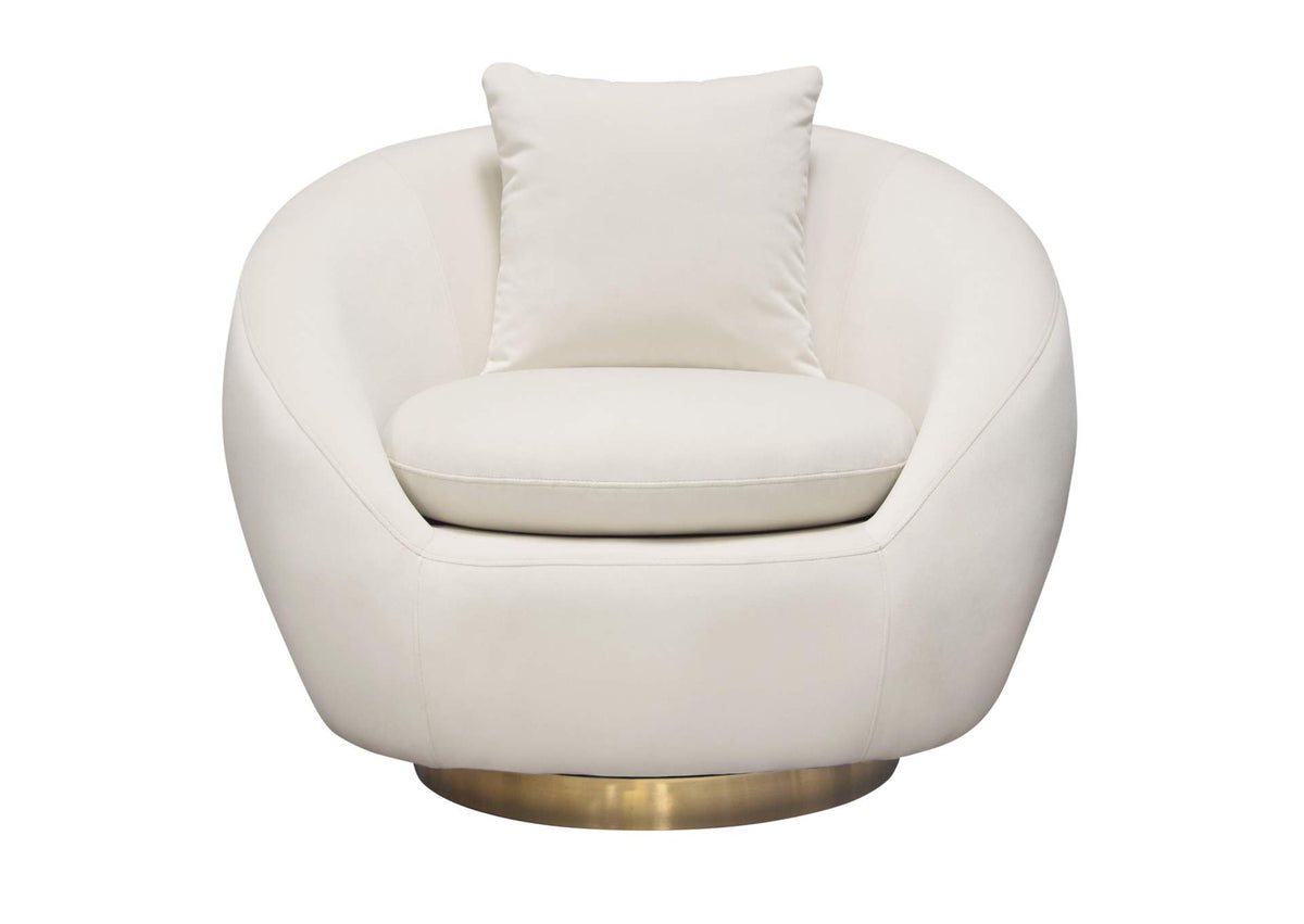 CELINECHCM Celine Swivel Accent Chair In Light Cream Velvet W/ Brushed Gold Accent Band