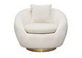 CELINECHCM Celine Swivel Accent Chair In Light Cream Velvet W/ Brushed Gold Accent Band