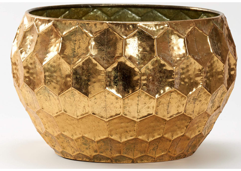 CT3007 Large Short Brushed Gold Geometric Metal Planter