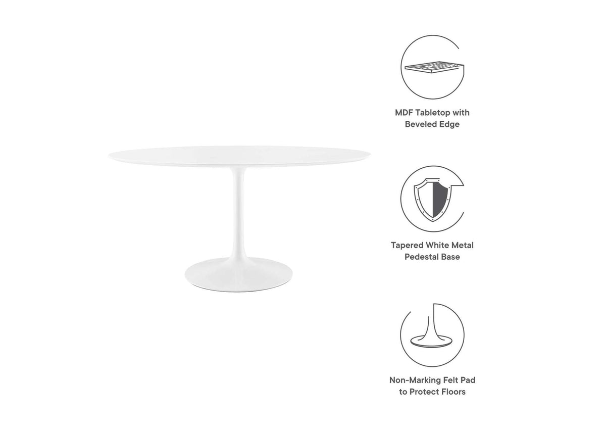 EEI-1121-WHI Lippa 60" Oval Wood Dining Table By Modway