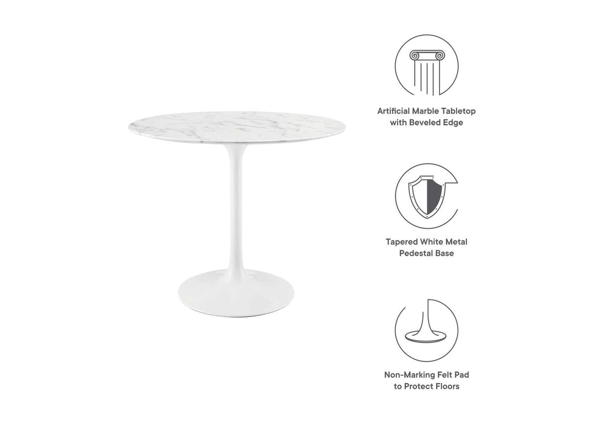 EEI-1129-WHI Lippa 36" Round Faux Marble Dining Table By Modway
