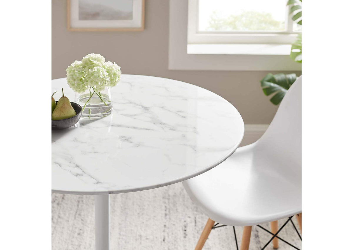 EEI-1129-WHI Lippa 36" Round Faux Marble Dining Table By Modway