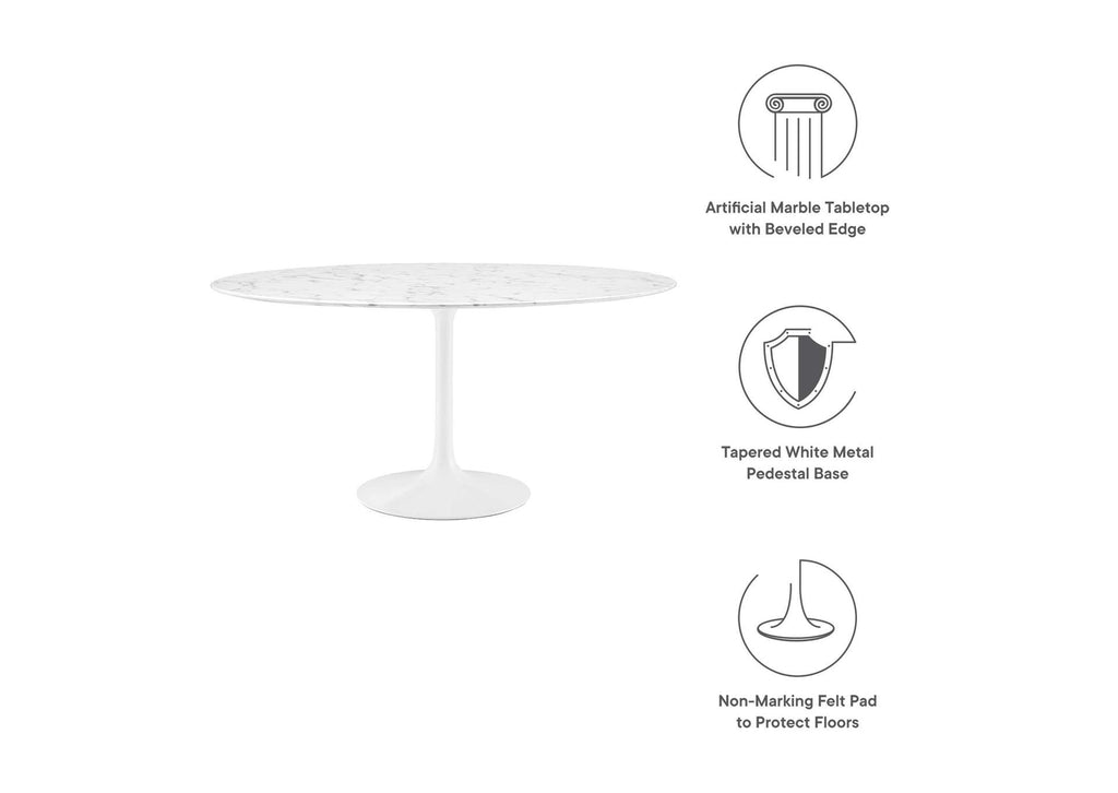 EEI-1133-WHI Lippa 60" Round Faux Marble Dining Table By Modway