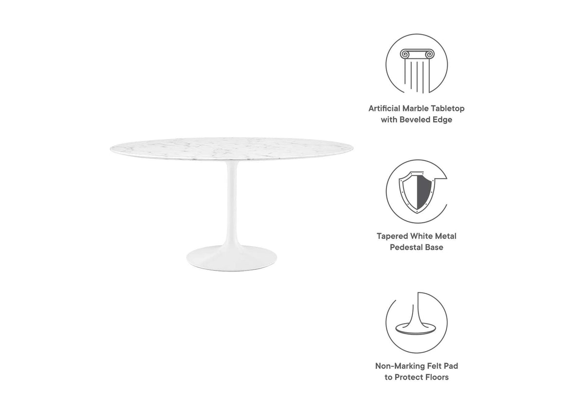 EEI-1133-WHI Lippa 60" Round Faux Marble Dining Table By Modway