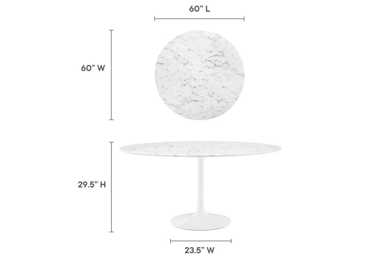 EEI-1133-WHI Lippa 60" Round Faux Marble Dining Table By Modway