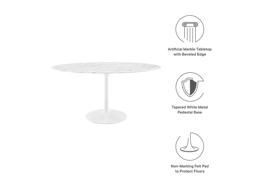 EEI-1135-WHI Lippa 60" Oval Faux Marble Dining Table By Modway