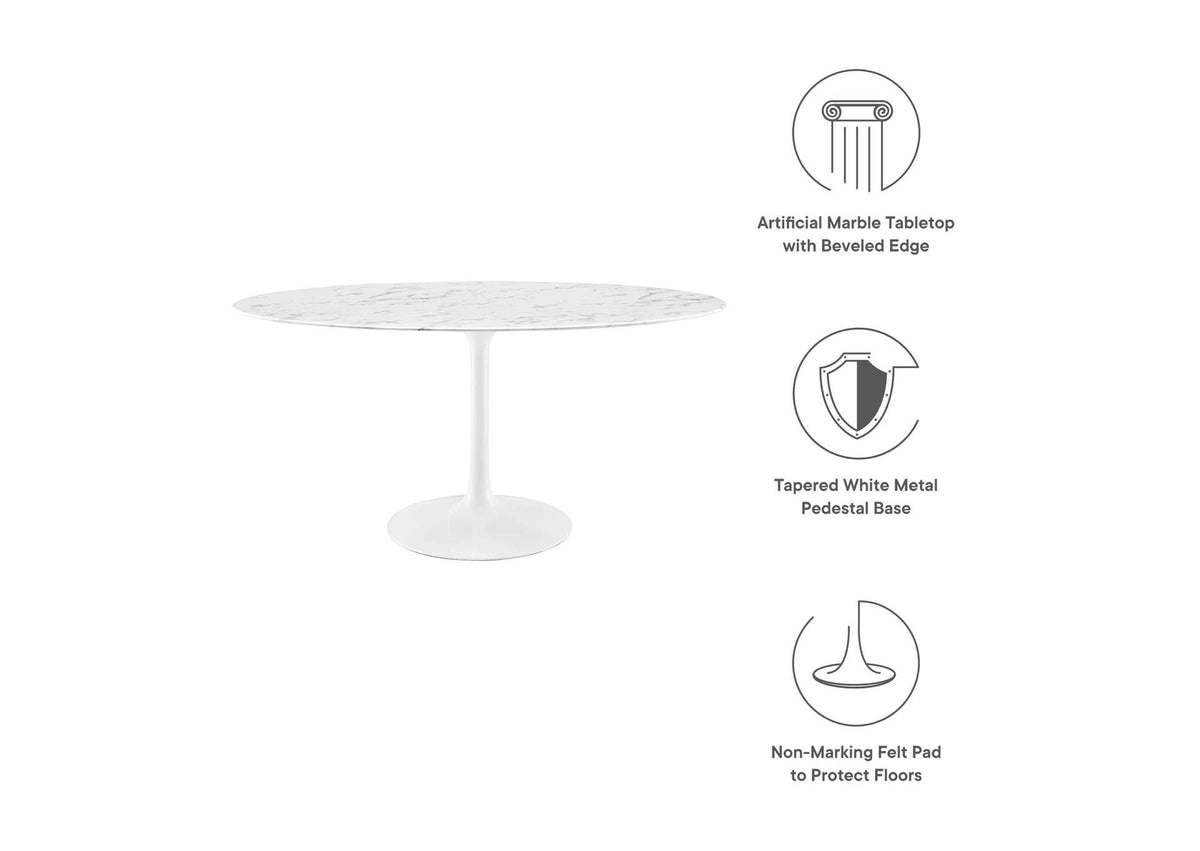 EEI-1135-WHI Lippa 60" Oval Faux Marble Dining Table By Modway