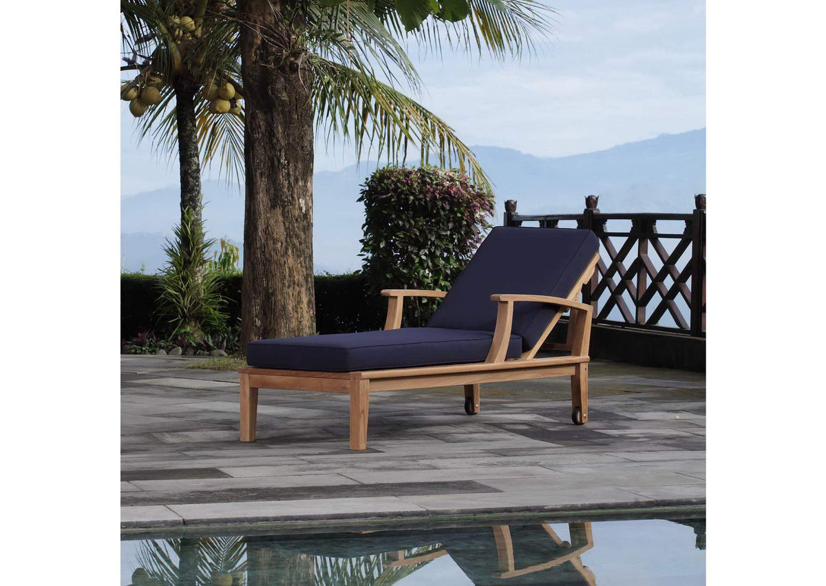 EEI-1151-NAT-NAV-SET Marina Outdoor Patio Teak Single Chaise By Modway