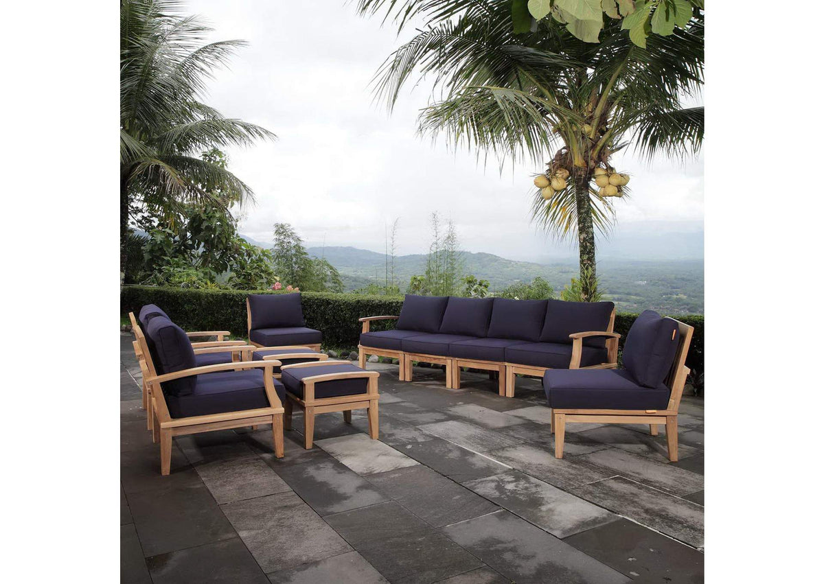 EEI-1489-NAT-NAV-SET Marina 10 Piece Outdoor Patio Teak Set By Modway