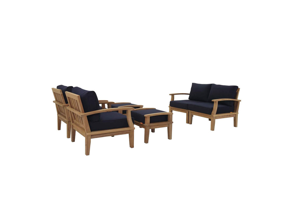 EEI-1597-NAT-NAV-SET Marina 6 Piece Outdoor Patio Teak Set By Modway