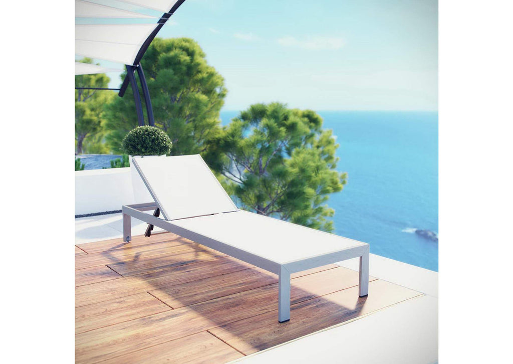 EEI-2249-SLV-WHI Shore Outdoor Patio Aluminum Mesh Chaise By Modway
