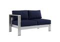 EEI-2265-SLV-NAV Shore Left-Arm Corner Sectional Outdoor Patio Aluminum Loveseat By Modway