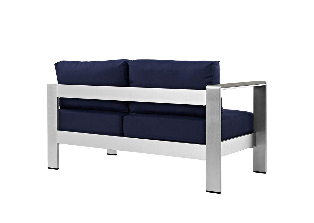 EEI-2265-SLV-NAV Shore Left-Arm Corner Sectional Outdoor Patio Aluminum Loveseat By Modway