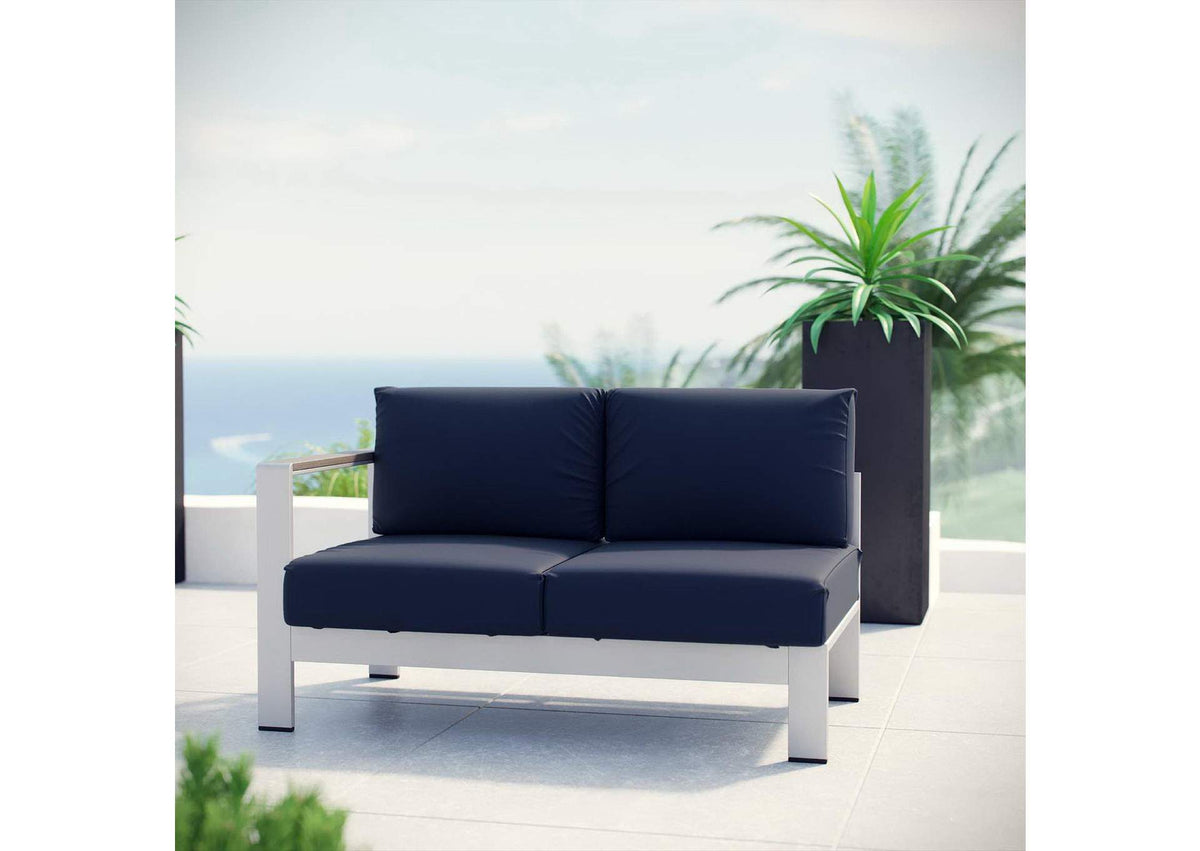 EEI-2265-SLV-NAV Shore Left-Arm Corner Sectional Outdoor Patio Aluminum Loveseat By Modway