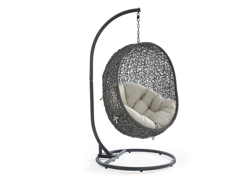 EEI-2273-GRY-BEI Hide Outdoor Patio Swing Chair With Stand By Modway