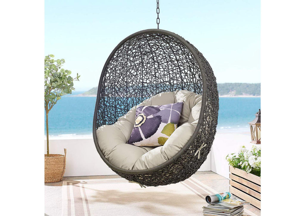 EEI-2273-GRY-BEI Hide Outdoor Patio Swing Chair With Stand By Modway