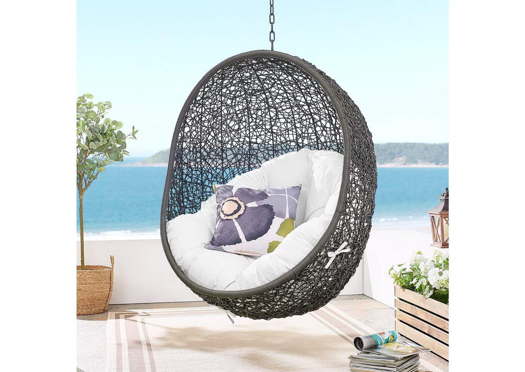 EEI-2273-GRY-WHI Hide Outdoor Patio Swing Chair With Stand By Modway