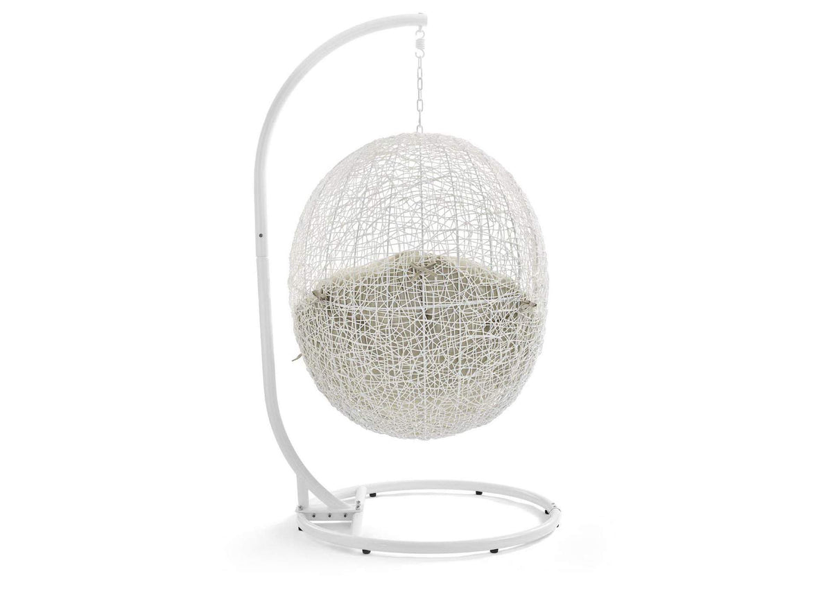 EEI-2273-WHI-BEI Hide Outdoor Patio Swing Chair With Stand By Modway