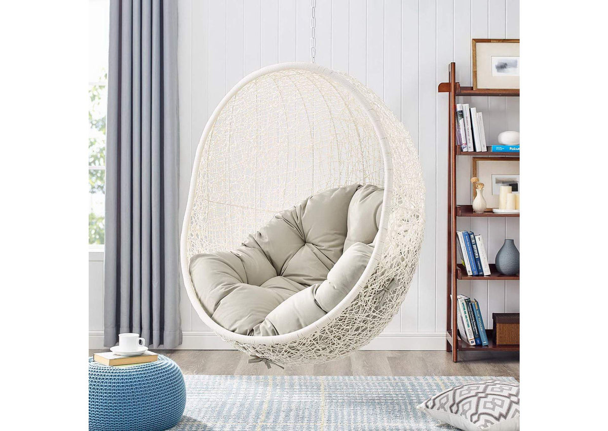 EEI-2273-WHI-BEI Hide Outdoor Patio Swing Chair With Stand By Modway