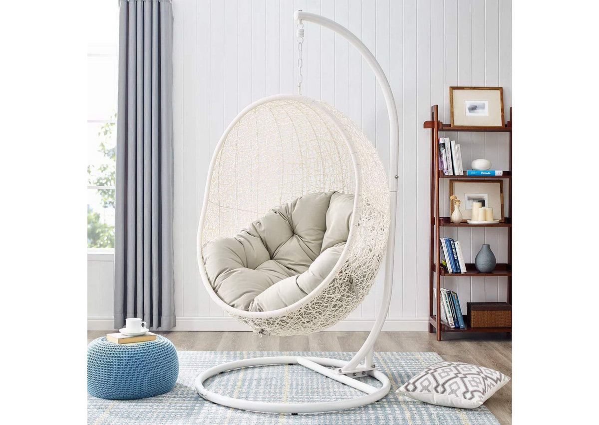 EEI-2273-WHI-BEI Hide Outdoor Patio Swing Chair With Stand By Modway