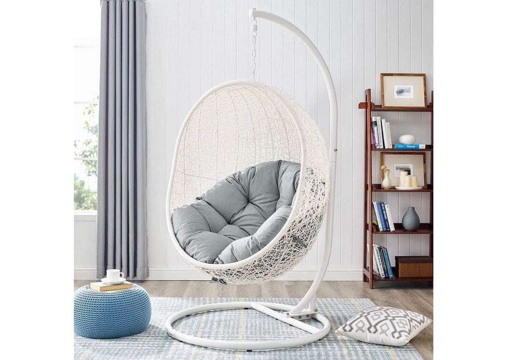 EEI-2273-WHI-GRY Hide Outdoor Patio Swing Chair With Stand By Modway