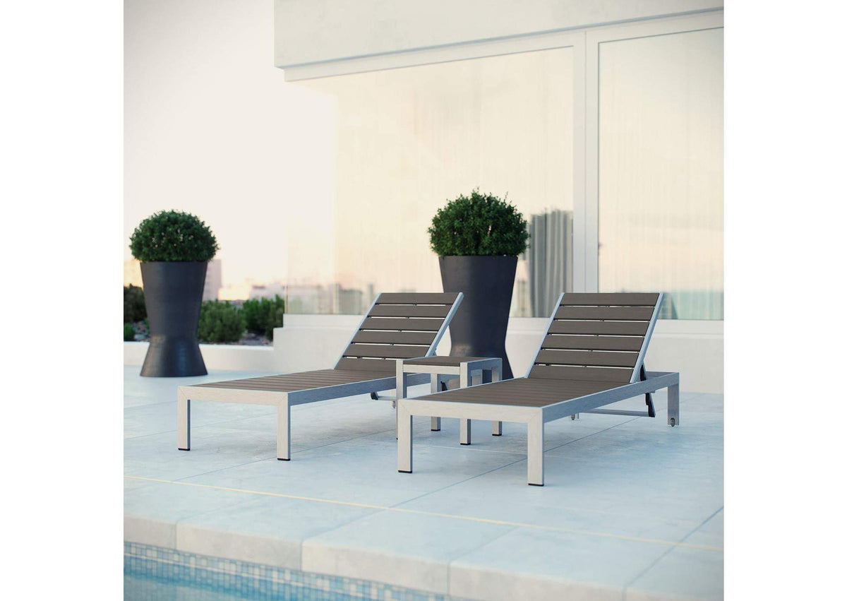 EEI-2466-SLV-GRY-SET Shore 3 Piece Outdoor Patio Aluminum Set By Modway
