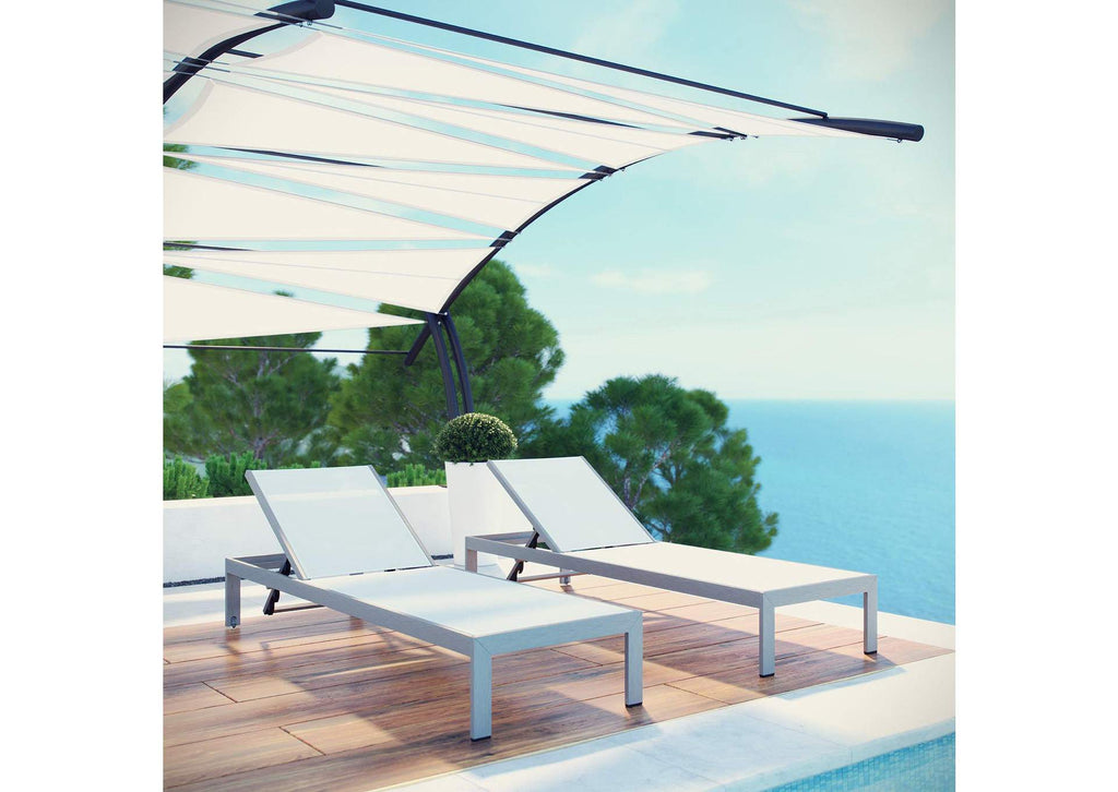 EEI-2472-SLV-WHI-SET Shore Outdoor Patio Aluminum Chaise Set Of 2 By Modway