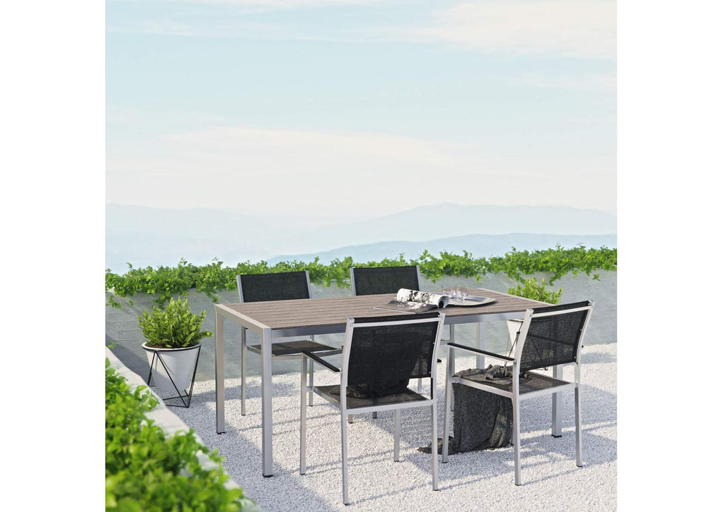 EEI-2483-SLV-BLK-SET Shore 5 Piece Outdoor Patio Aluminum Dining Set By Modway