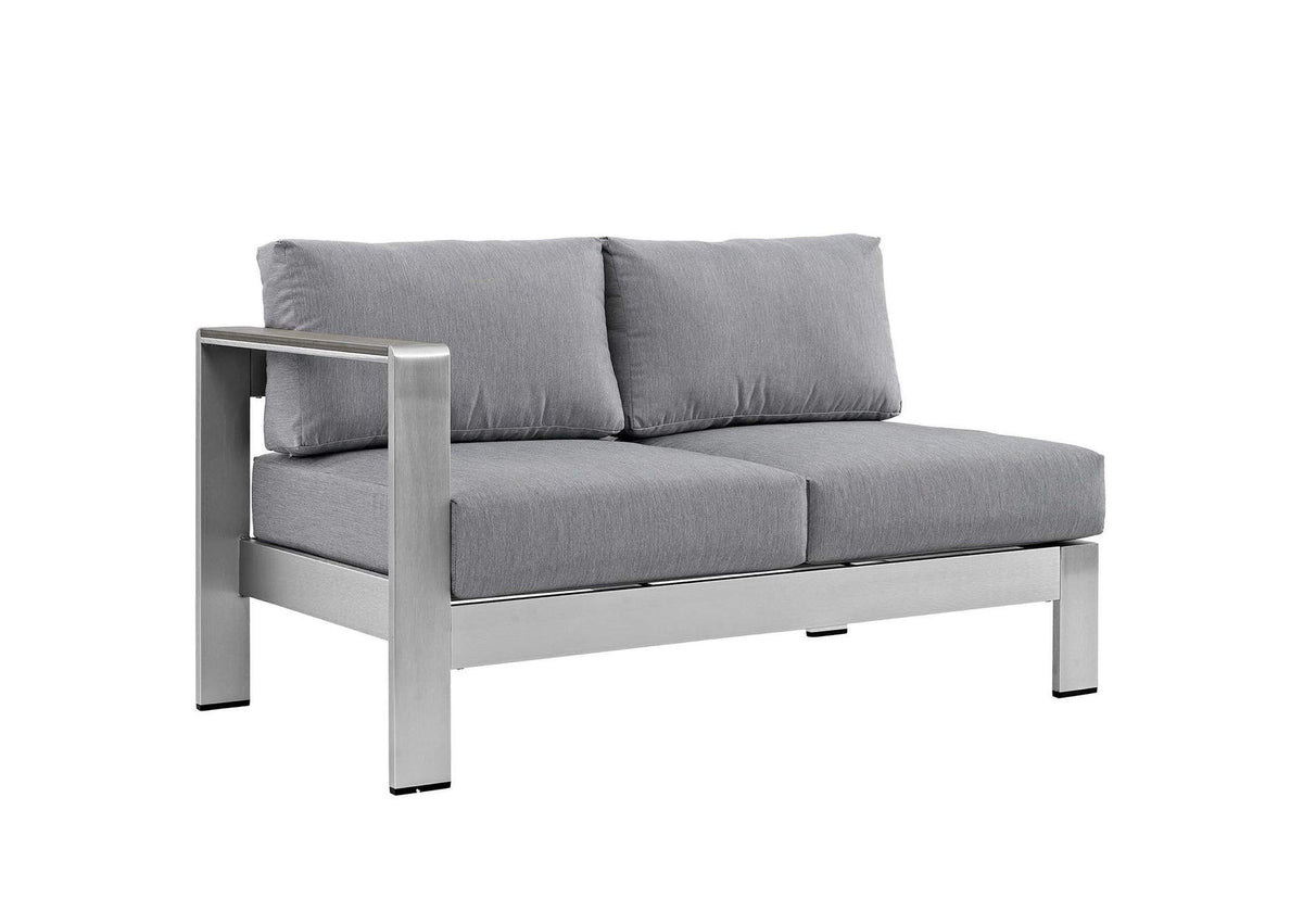 EEI-2557-SLV-GRY Shore 5 Piece Outdoor Patio Aluminum Sectional Sofa Set By Modway