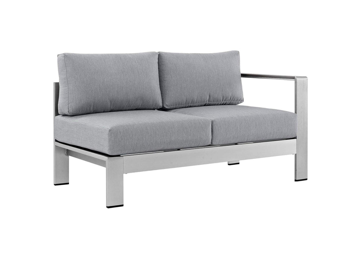 EEI-2557-SLV-GRY Shore 5 Piece Outdoor Patio Aluminum Sectional Sofa Set By Modway