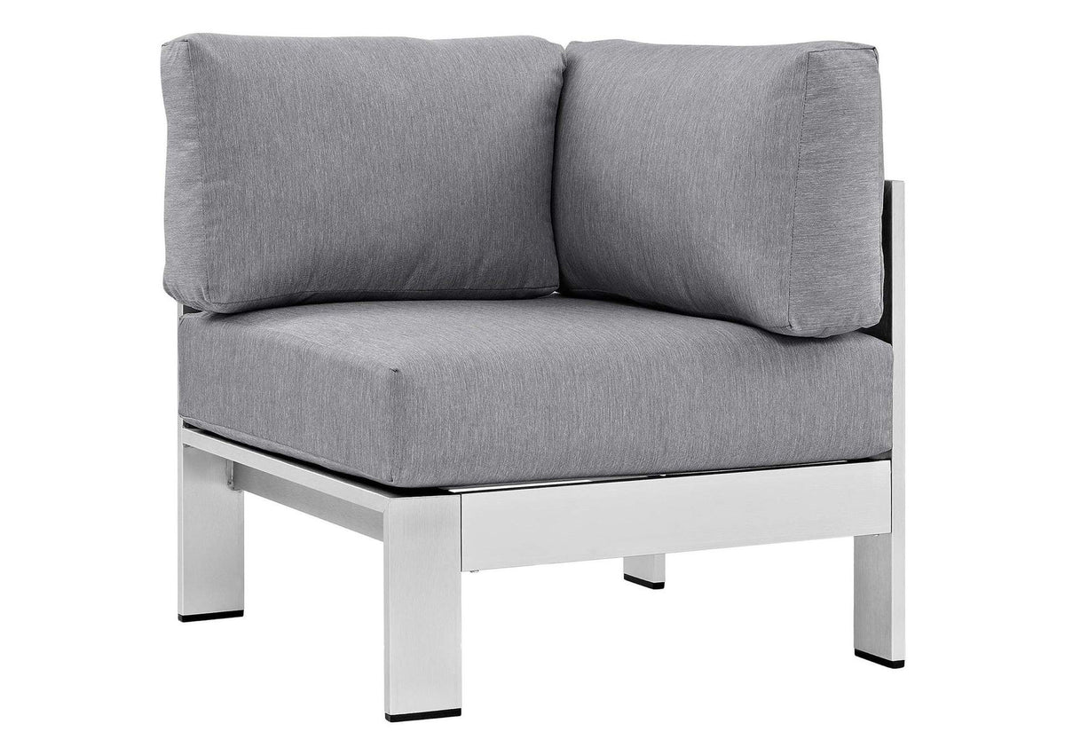 EEI-2557-SLV-GRY Shore 5 Piece Outdoor Patio Aluminum Sectional Sofa Set By Modway