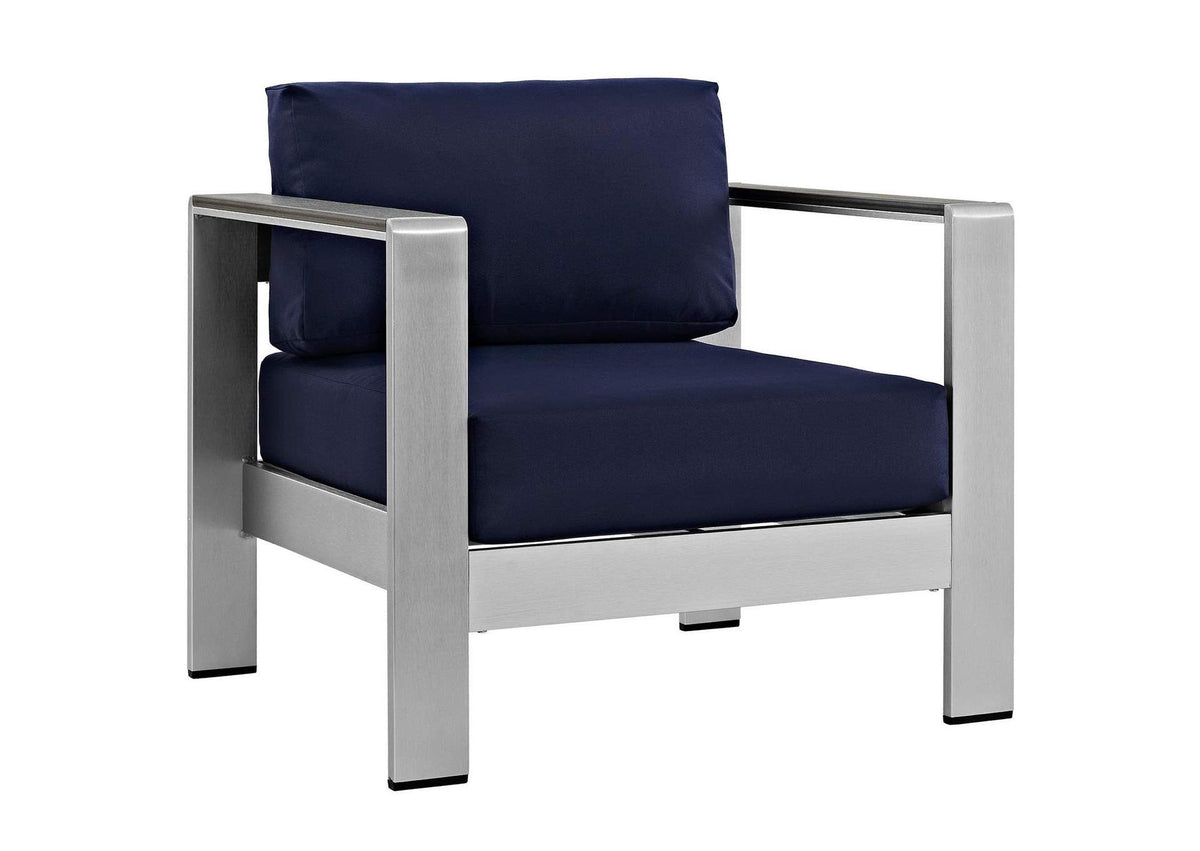 EEI-2562-SLV-NAV Shore 7 Piece Outdoor Patio Aluminum Sectional Sofa Set By Modway