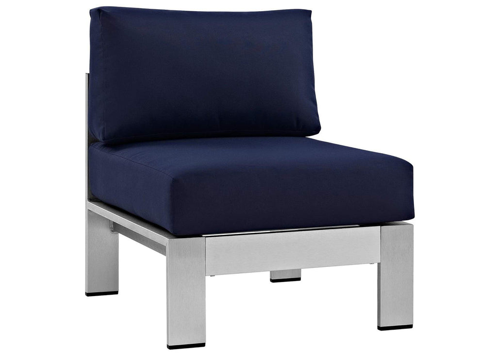 EEI-2562-SLV-NAV Shore 7 Piece Outdoor Patio Aluminum Sectional Sofa Set By Modway