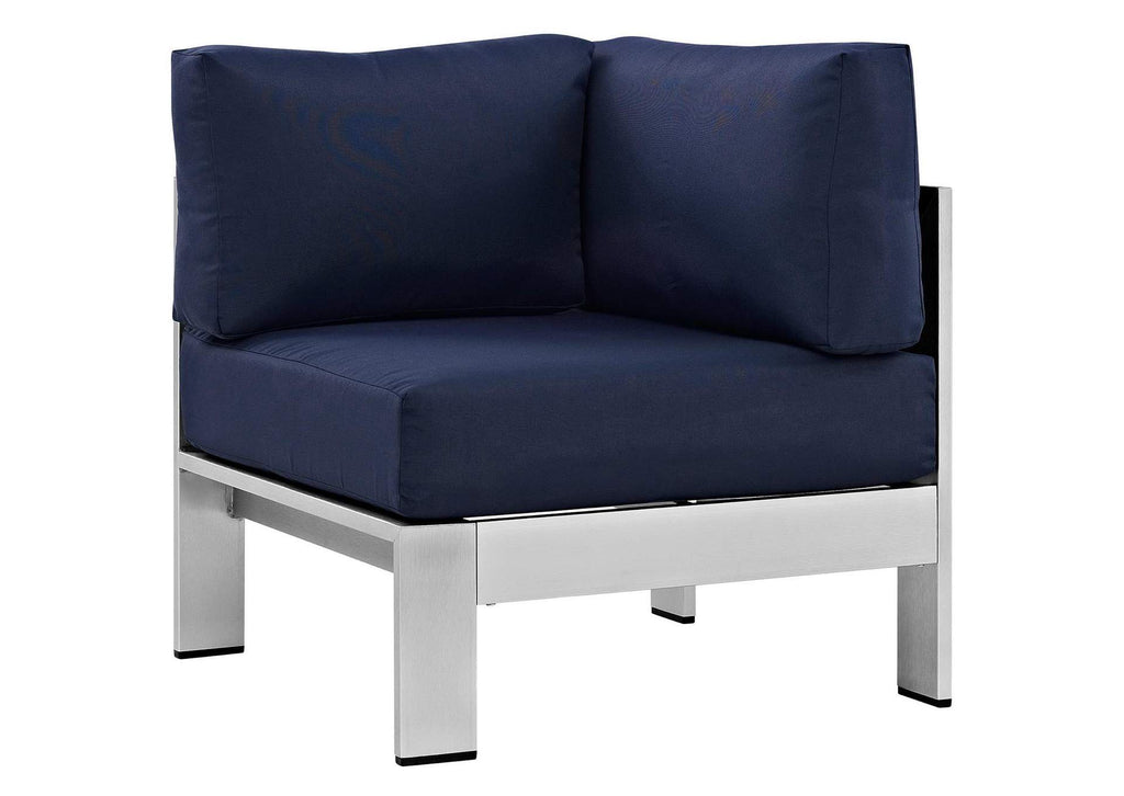 EEI-2562-SLV-NAV Shore 7 Piece Outdoor Patio Aluminum Sectional Sofa Set By Modway
