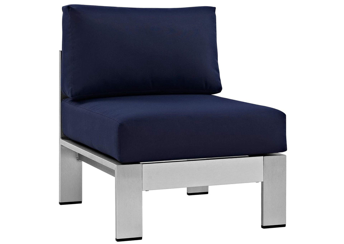 EEI-2565-SLV-NAV Shore 6 Piece Outdoor Patio Aluminum Sectional Sofa Set By Modway