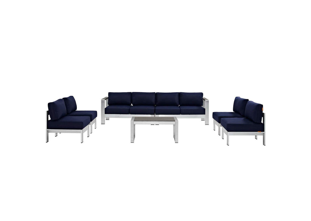 EEI-2566-SLV-NAV Shore 7 Piece Outdoor Patio Sectional Sofa Set By Modway