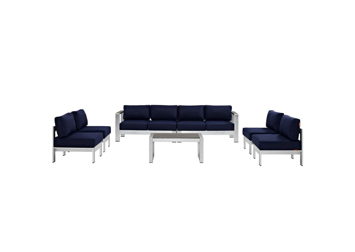 EEI-2566-SLV-NAV Shore 7 Piece Outdoor Patio Sectional Sofa Set By Modway