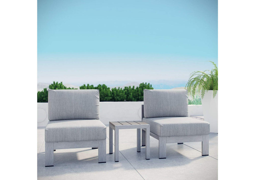 EEI-2598-SLV-GRY Shore 3 Piece Outdoor Patio Aluminum Sectional Sofa Set By Modway