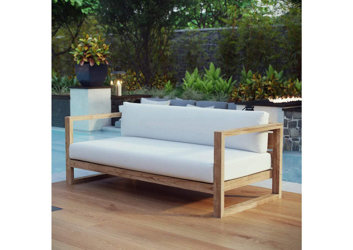 EEI-2707-NAT-WHI Upland Outdoor Patio Teak Sofa By Modway